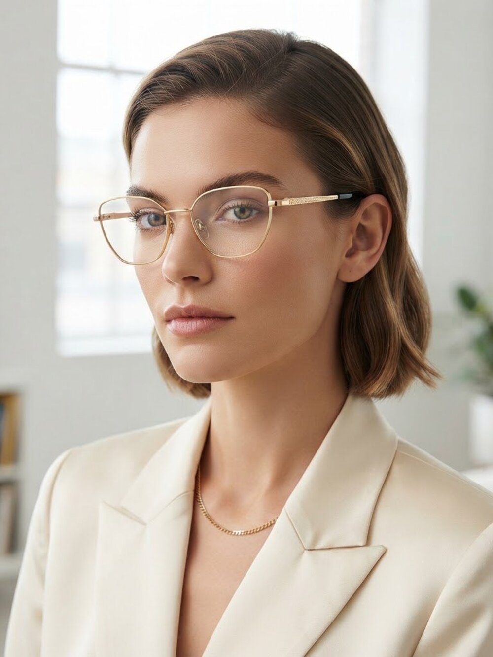 Gold Metal‎ Cat Eye Clear Lens Glasses Minimalist Geometric Frames LAMY LUNETTES